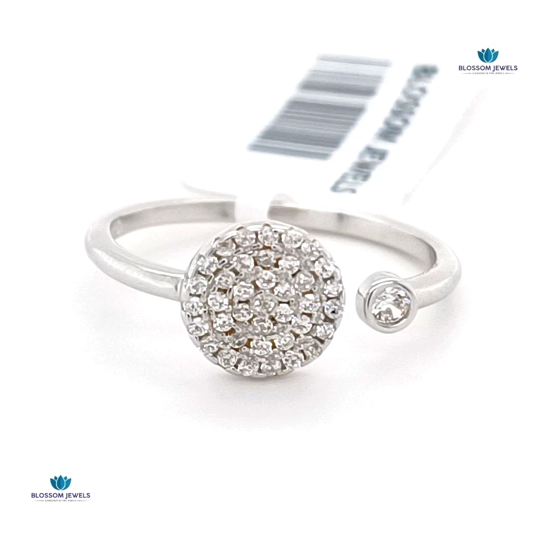 0.24 Ct Round Lab Grown CVD/Diamond Open Cuff Disc Ring 14K White Gold Plated