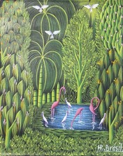 Henri Robert Bresil (1952 - 1999 Flamingos On Lake