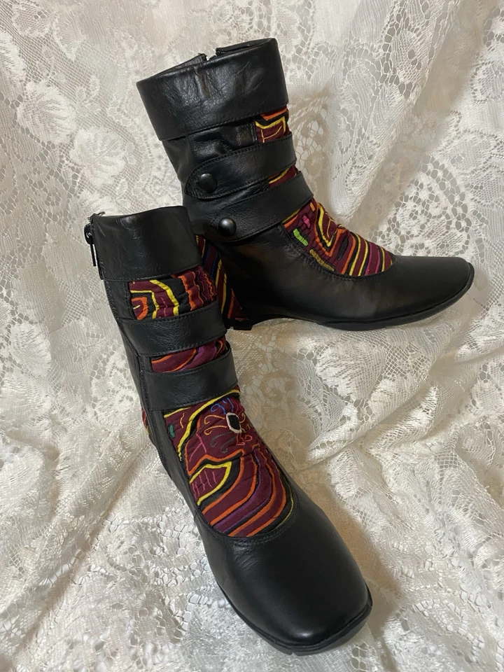 Leonor цветной ботинки весело необычный размер 38 женщин 8 уникальный стиль кожи черный - Изображение 2 из 4