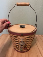 Longaberger 2003 Heritage Days Pail Basket with lid, liner, protector, 2 tie-ons