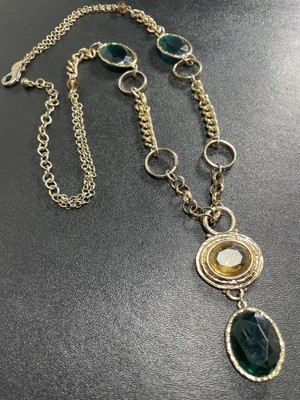 Chicos Signed Vintage Yellow & Green Glass Gold Tone Chain Necklace 24 
