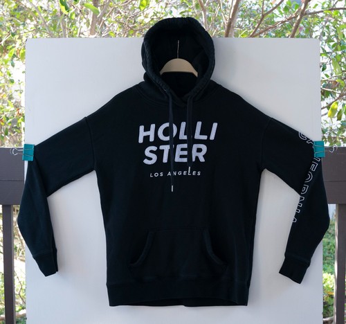 Hollister California Logo Herren Hoodie Sweatshirt weiß / schwarz Gr. M - Bild 1 von 6