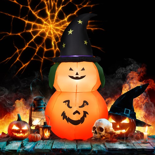 5FT Halloween Inflatable Pumpkin w/ Witch Hat LED Bulbs Blow Up Yard Decoration - Bild 3 von 12