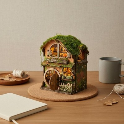 Book Alcove Naturstil DIY Miniaturhaus Bausatz Geschenkidee für Schreibtisch