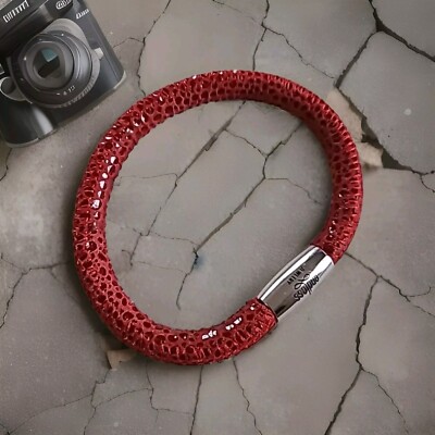 Endless By J Lo Red Reptile Leather Charm Bracelet 8.0'' Silver Magnetic Clasp