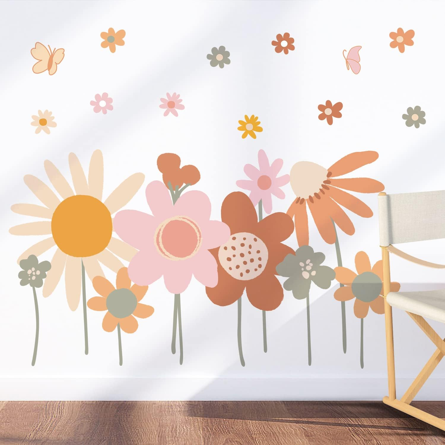Colorful Flower Wall Stickers Boho Retro Flowers Wall Decals Large Vintage Flora