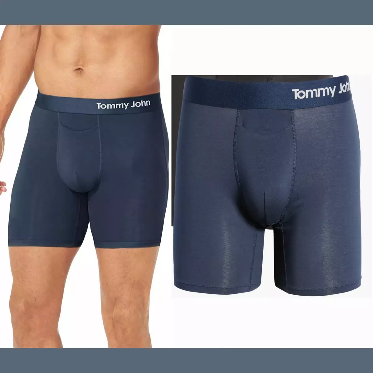 NWT $32 TOMMY JOHN [ Large ] Cool Cotton 6-Inch Boxer Briefs in Navy Blue  #5987
