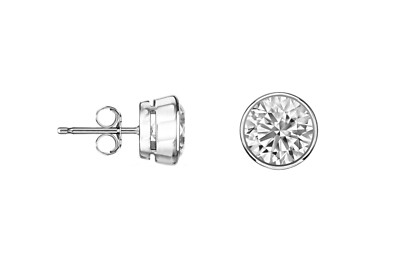 3/4 Ct Round Lab Created Grown Diamond Earrings 14K White Gold D/VVS Bezel Push