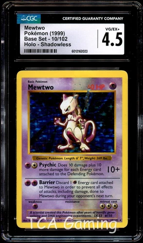 CGC 4.5 VG-EX+ Mewtwo 10/102 SHADOWLESS Base Set HOLO RARE Pokemon Card 023