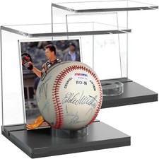 Baseball Display Case Holder: Acrylic Clear Ball Box with Ball Base/Card Slot