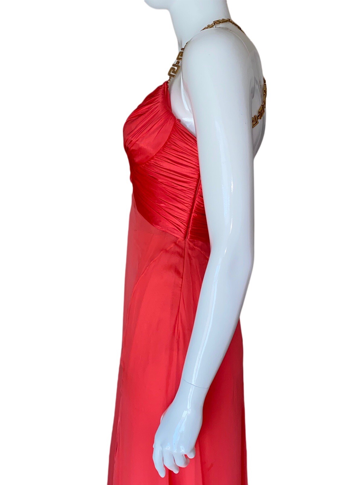 VERSACE GOLD CHAIN STRAPS SILK BLEND GOWN DRESS PINK … Gem