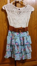 Speechless Kids Size 10 Dress Blue Floral And White, Sleeveless Zip Side, Belt