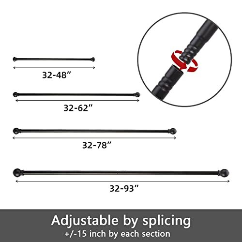 Curtain Rods Set for windows 32-48 inch, 5/8 inch Decorative, 32-48" Black - Foto 7 di 7