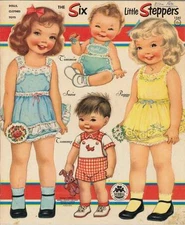 VINTGE 1953 SIX LITTLE STEPPERS PAPER DOLL ~CUTE LASER REPRO~ORG SZ UNCUT~LOW PR