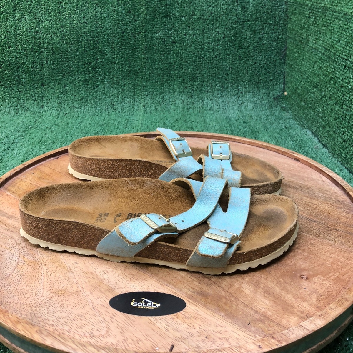 Birkenstock Clearance Metallic Blue Birkenstock Sandals