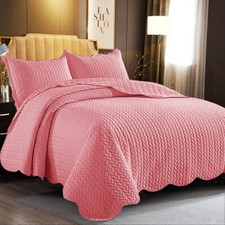 3 Piece Quilted Bedspread Bed Throw Single Double King Size Embossed Bedding Set
