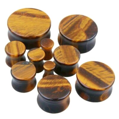 4MM-16MM STEIN OHR PLUG TIGERAUGE ORGANIC NATUR TUNNEL PIERCING STONE OHRSTECKER
