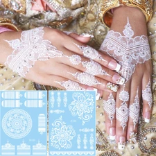 Temporary Mandala Mehndi Tattoo Sticker White Henna Lace Kit Sexy Ladies Body* ↲
