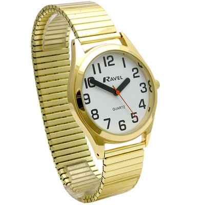 Herren superklare Quarzuhr von Ravel mit Spreizarmband goldfarben 21