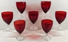 7 Anchor Hocking Bubble Foot Ruby Water Goblets Set Vintage Red Stemware MCM Lot