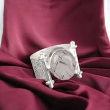 925 Sterling Silver Ring All Size Black Rutile Quartz Gemstone Jewelry Gift DE