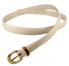 Crown Pacific Women's Belt Size L Off White Leather Narrow Gold Buckle 8845 #9