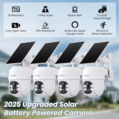 Cinnado 4MP 2K Solar Battery Powered Wireless Security Camera System OutdoorWifi