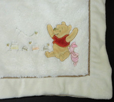 Disney Baby Winnie the Pooh Piglet Cream Baby Blanket Security Plush Satin 28x28