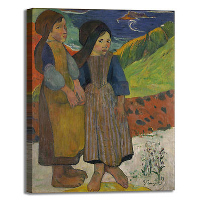 Gauguin Breton Girls at Sea Picture Print Canvas Painted Frame Home Furniture