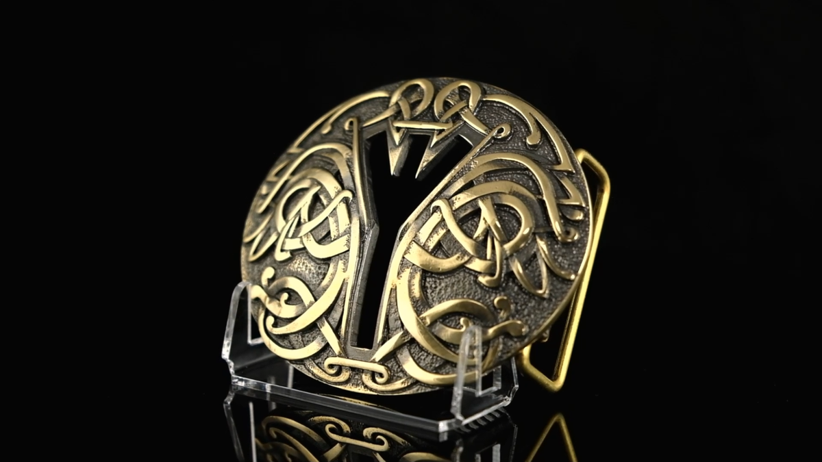 Algiz runic brass belt buckle, Life Rune Celtic Old Norse