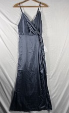 ASTR the Label Baby Doll Midi Satin Slip Dress in Gray SZ M Wedding Guest Date