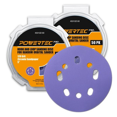 POWERTEC PRO 100PK, 5 Inch Sanding Discs Hook and Loop, 220 Grit, Zirconia Orbit