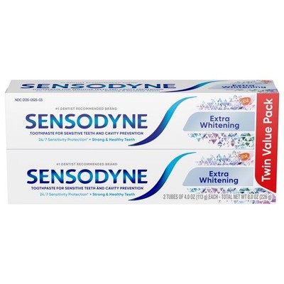Extra Whitening Sensitive Toothpaste for Adults, Mint Flavor, 4 Ounce Twin Pack