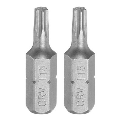 2pcs 1/4'' Hex Shank T15 Head 1'' Length Torx Screwdriver Bit