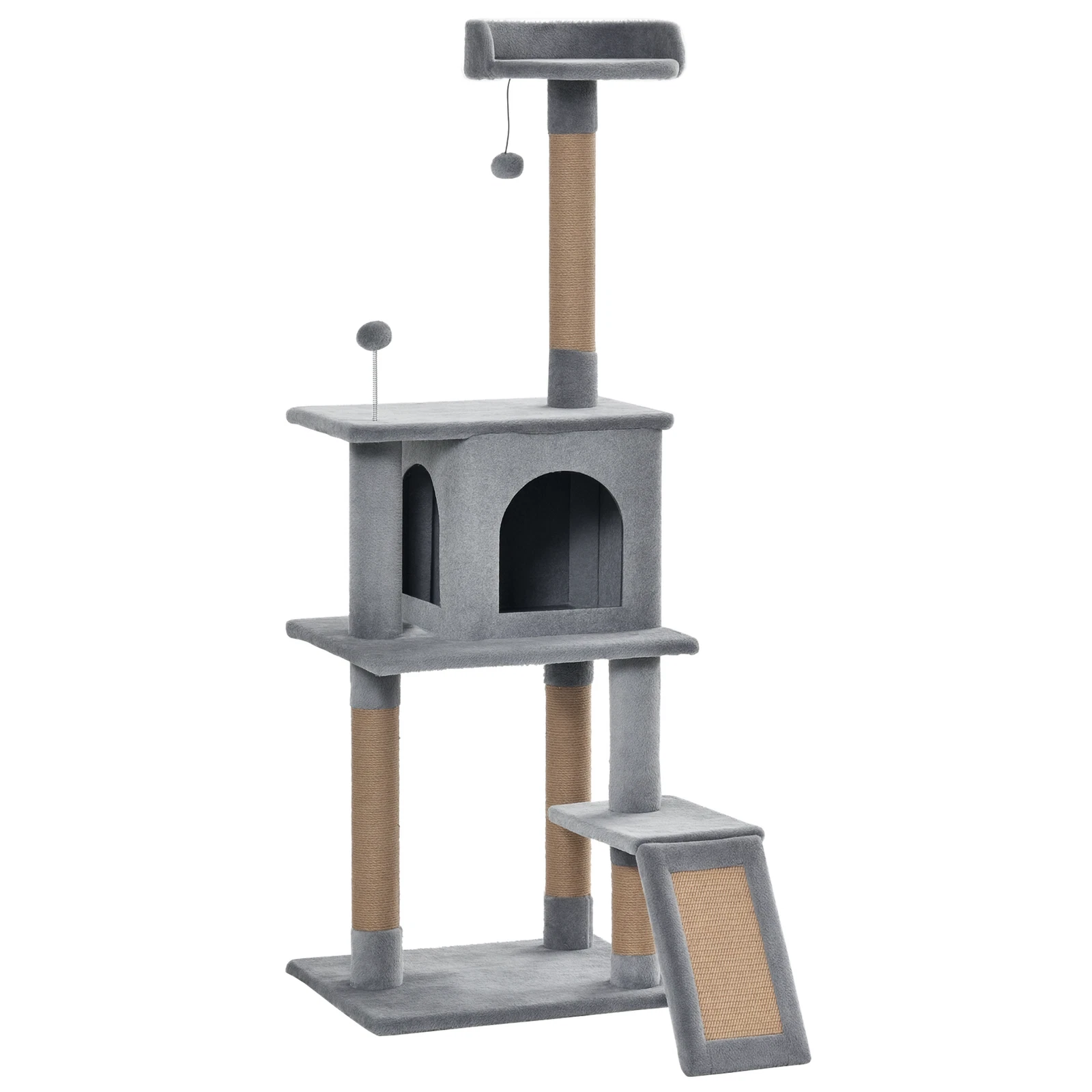 PawHut Cat Tree 142cm Activity Center with Jute Scratching Post Condo, Grey