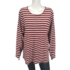 Womens Top 2X Plus Size 100% Cotton Long Sleeves Stripe Printed Tee Shirt