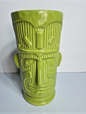 Crate & Barrel Lime Green Tiki Mug   Jane Dixon Design   Sculpted Tiki Head