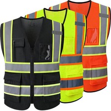 Work Vest with Tool Pockets Mesh Breathable Building Road Construction Vest