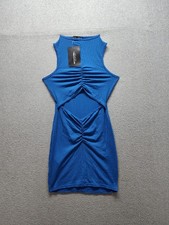Prettylittlething Women Bodycon Dress 4 Blue Ruched Sleeveless Cutout Cocktail