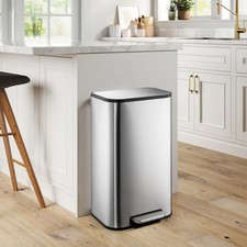 S/M/L/XL Hands-Free Step-On Trash Can Stainless Steel Soft-Close Rectangular Bin