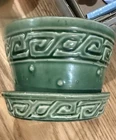 Vintage McCoy USA Green Planter Pot Attached Saucer