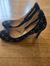 Sezane Ashely Studded Mary Jane Heels Black Suede Size 39 Made in Italy