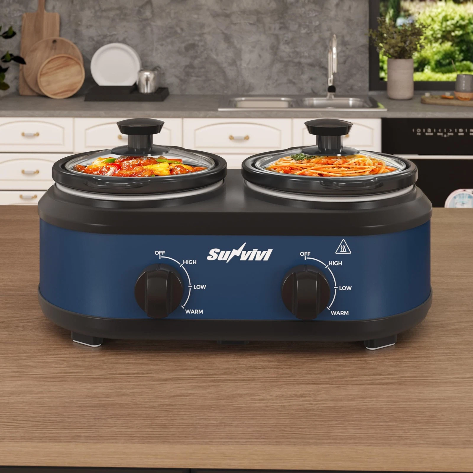 SUNVIVIPRO Double Slow Cooker,2 Removable Pots Small Mini Crock Buffet Server...
