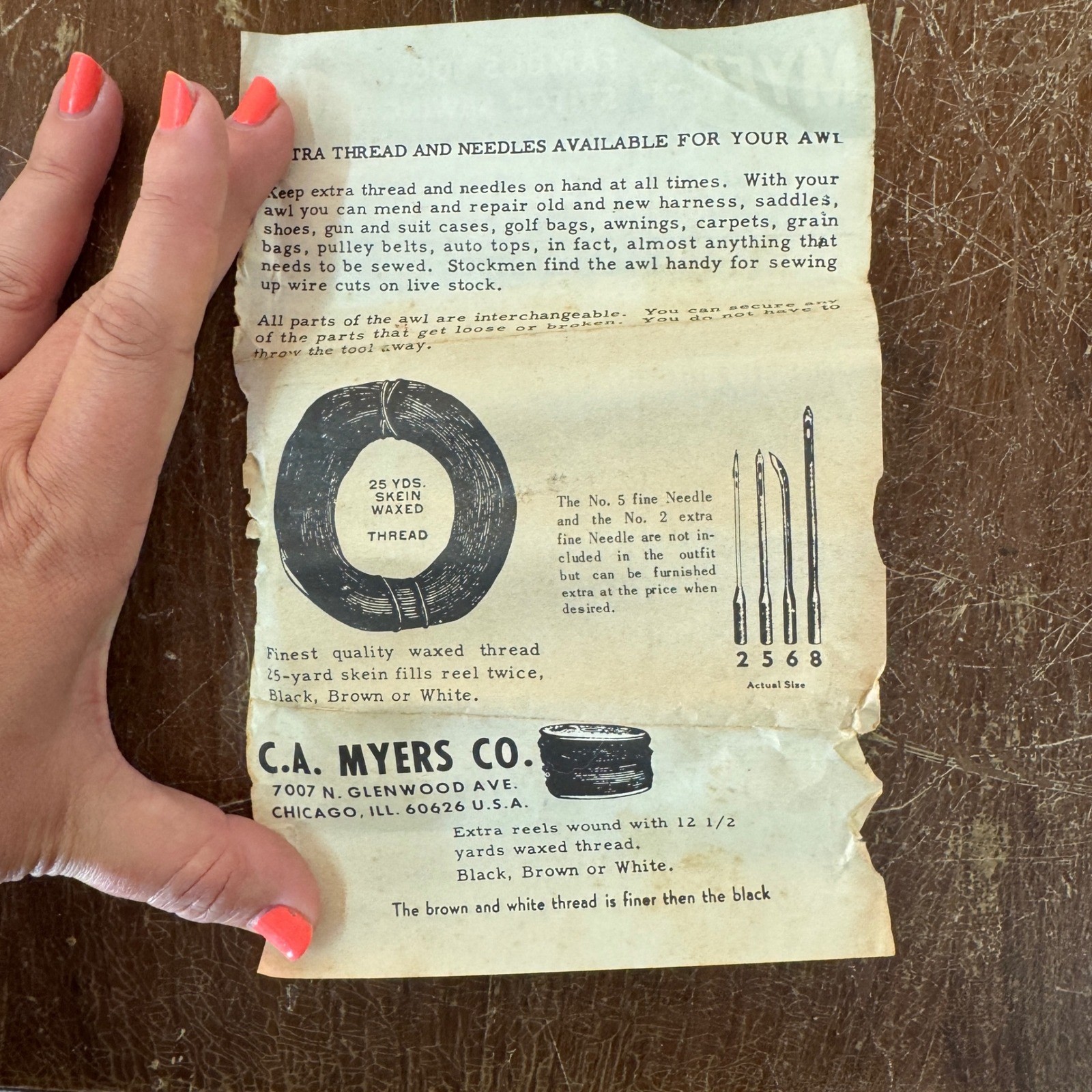 Vintage C.A. Myers Lock Stitch Sewing Awl Chicago Leather Repair Tool