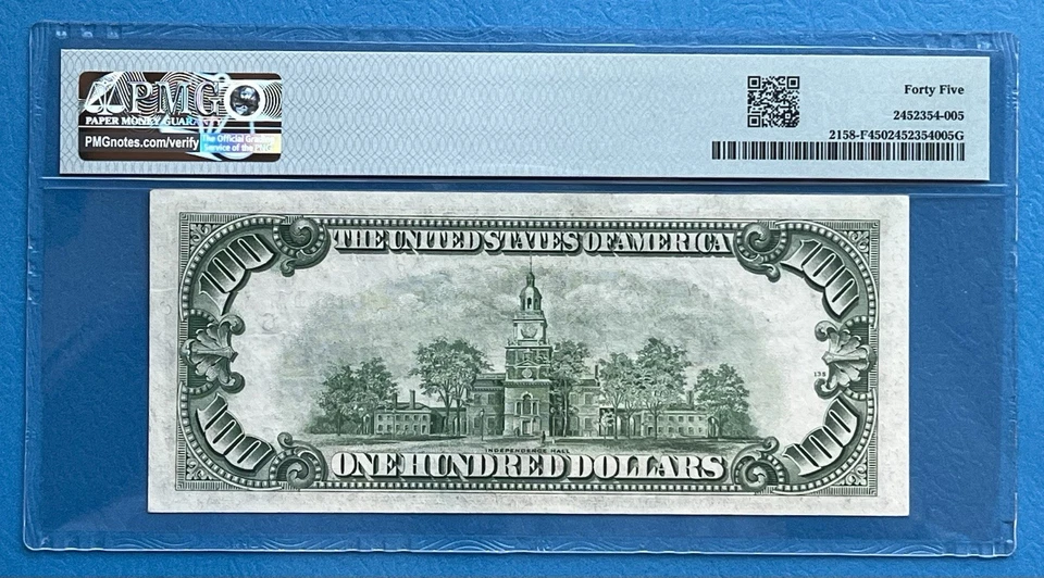 $100 1950A ATLANTA FRN, POP 1–SOLE KNOWN, PMG 45 CHOICE XF FR 1958-F FA BLOCK - Image 4 of 4