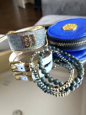 MINI ZIPPY INCLUDED Rustic Cuff Set of Four Bracelets Stingray Leather Beaded