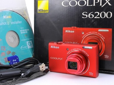 Nikon COOLPIX S6200 Red Digital Camera w/Box,Charger from Japan 1767