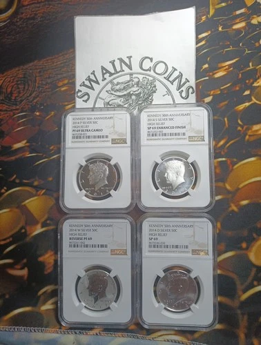 2014 50C Kennedy Silver 4 Coin Set 50 Anniversary NGC SP69 PF69 RP69 SP69 Enhan