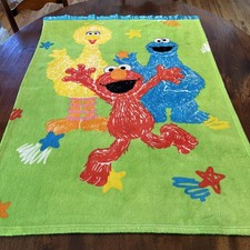 Vintage Sesame Street Toddler Blanket - Elmo, Big Bird, Cookie Monster 38  x 50  