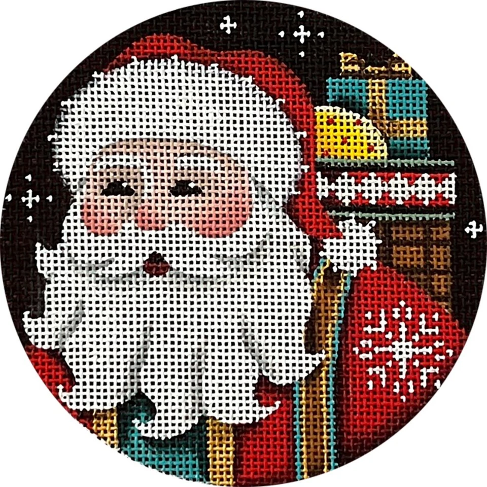 Needlepoint Handpainted Rebecca Wood Night Santa 4" - Image 3 of 4